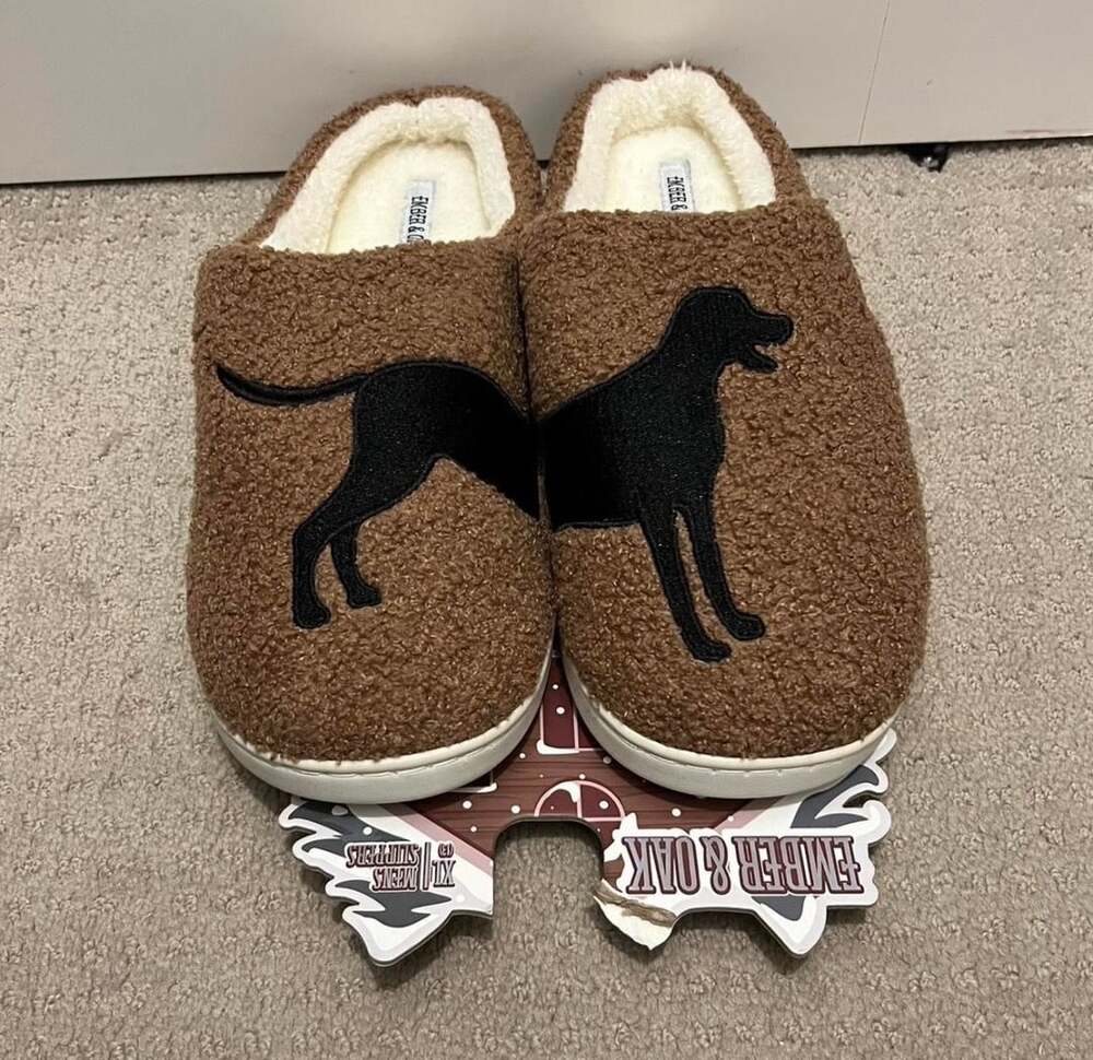 Ember & Oak Men's Dog Motif Brown Slippers Size XL 13
